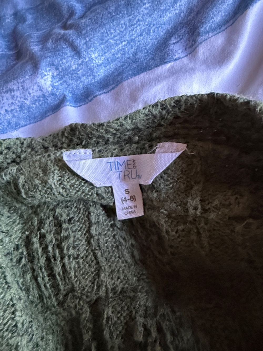 Time and Tru Olive Green Textured Knit Crewneck Sweater